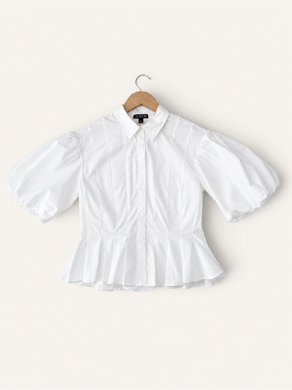 J. Crew White Puff-Sleeve Peplum Button-Down Shirt